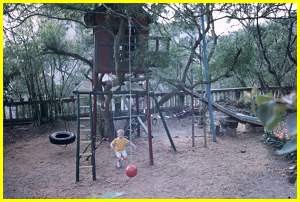 The famous tree house and slide that Bill built